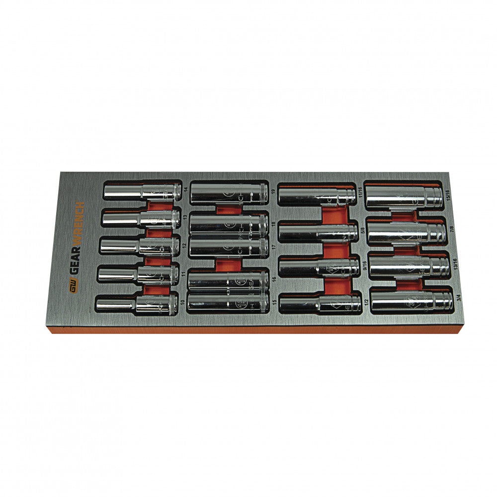 GEARWRENCH 18Pc 1/2" Drive 6Pt Metric/SAE Deep Socket Set EVA Tray  83995