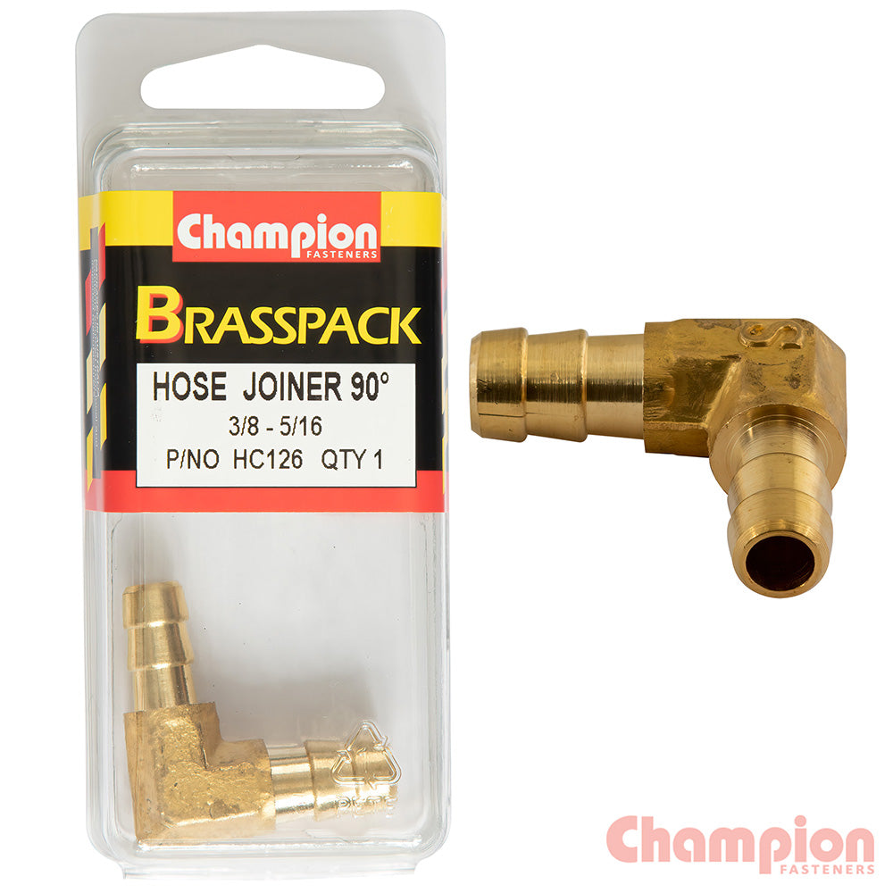 Champion Hose Joiner 90 Deg Barb Elbow Reducer Brass 3/8 - 5/16