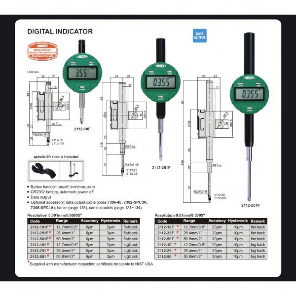 Insize Economic Digital Indicator 12.7mm/.5"Travel