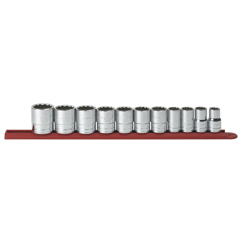 GEARWRENCH Socket Set 1/2" Drive Standard 12pt Rail SAE 11Pc