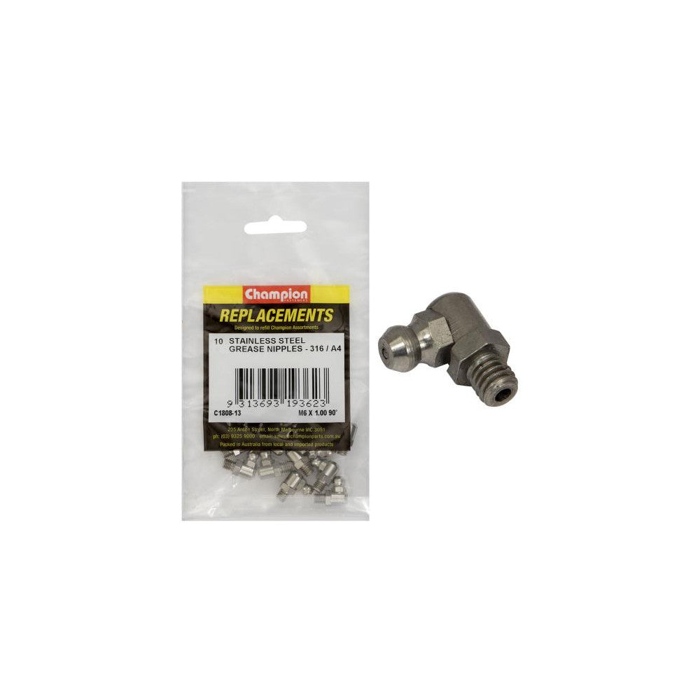 Champion Grease Nipple Stainless M6 x 1.00 90Deg.