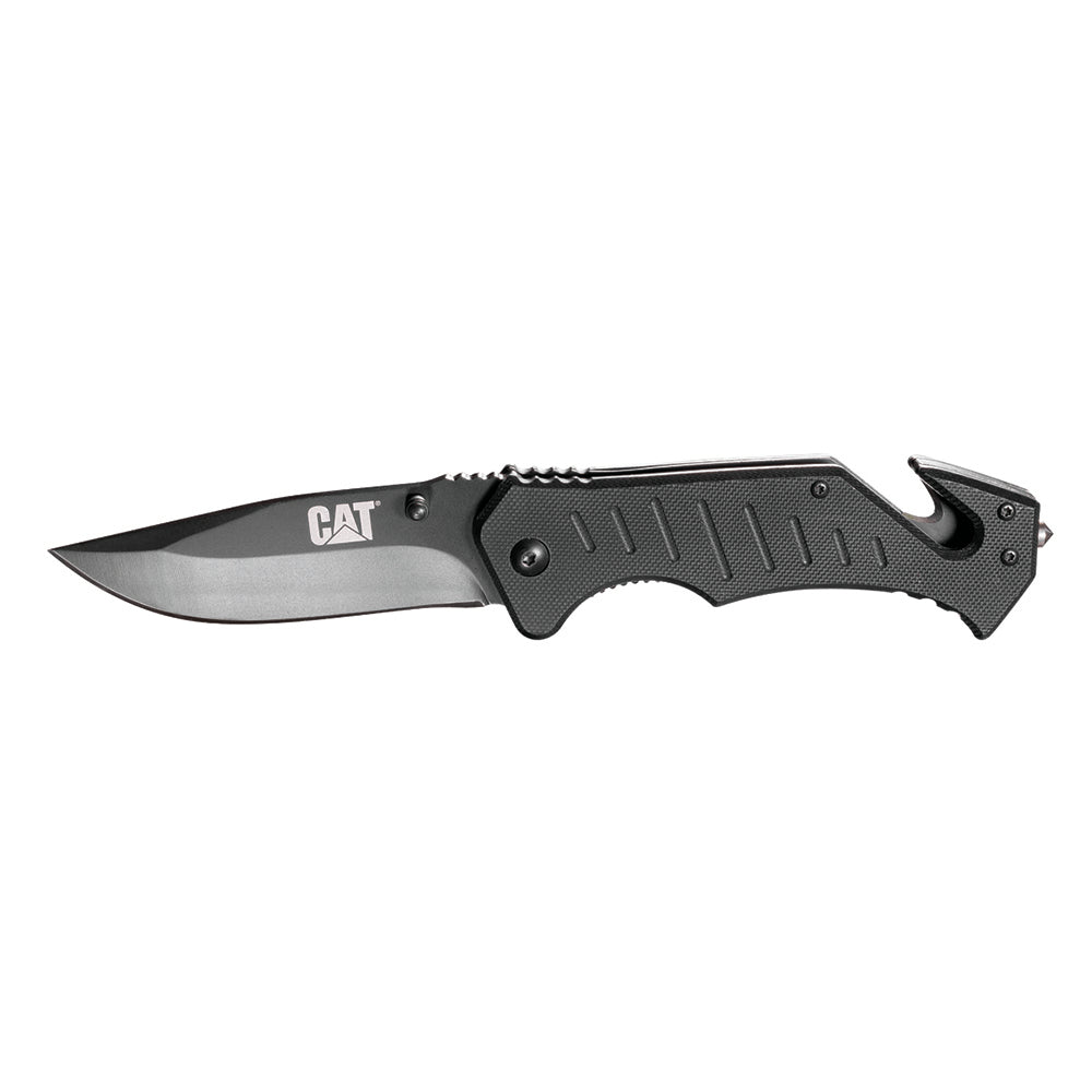 CAT 200mm Drop Point Folding Knife W/Glass Break & Belt Cutter