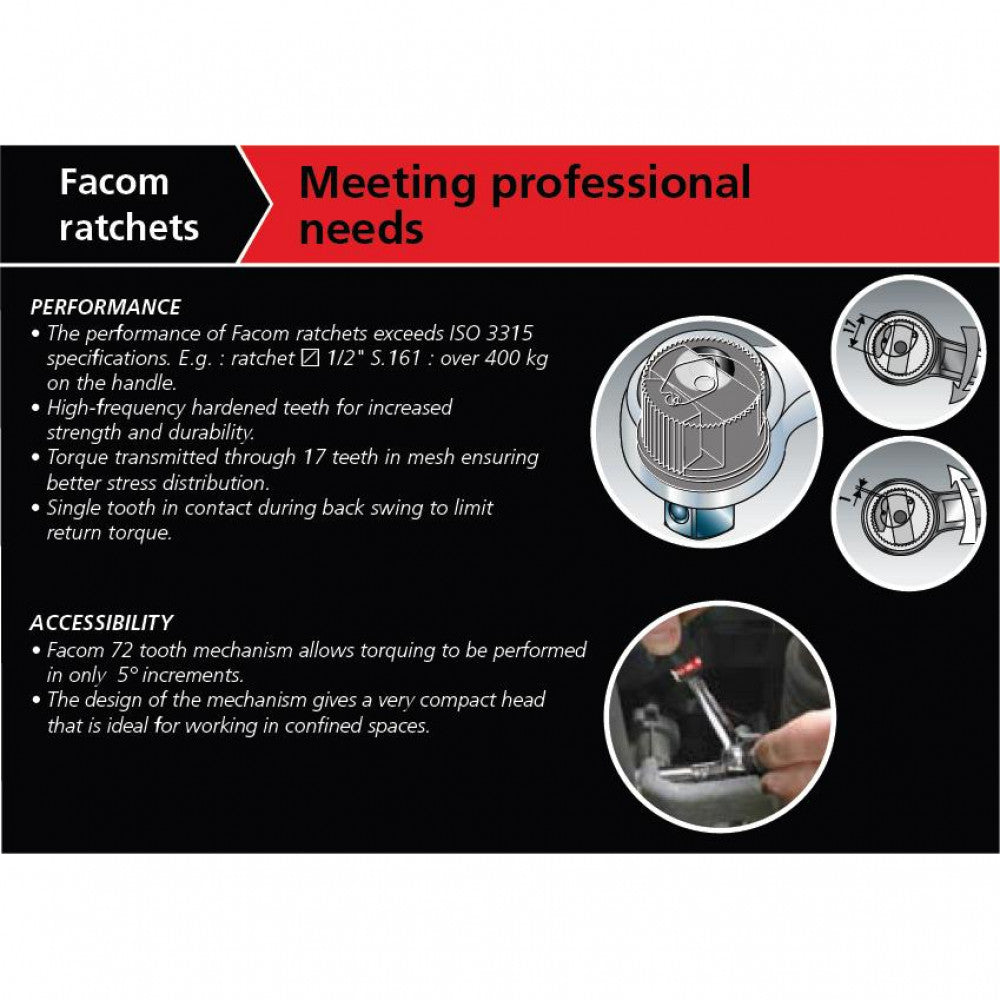 Ratchet 1/4"Dr x 120mm Std Facom R.151 Rubber Grip