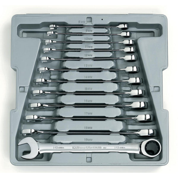 GearWrench Wrench Set Combination Ratcheting Tray MET 12Pc