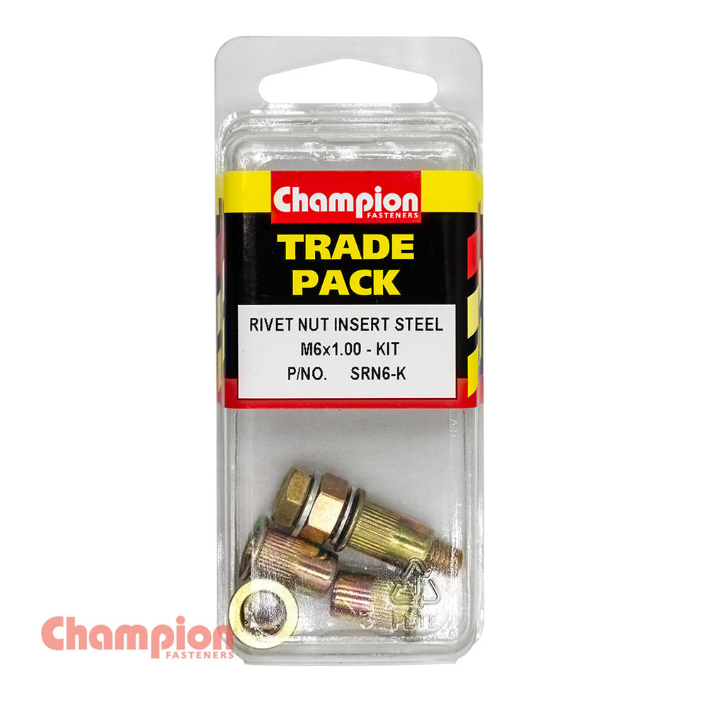 Champion Rivet Nut Insert Steel M6x1.00 - Kit - 4 Pack