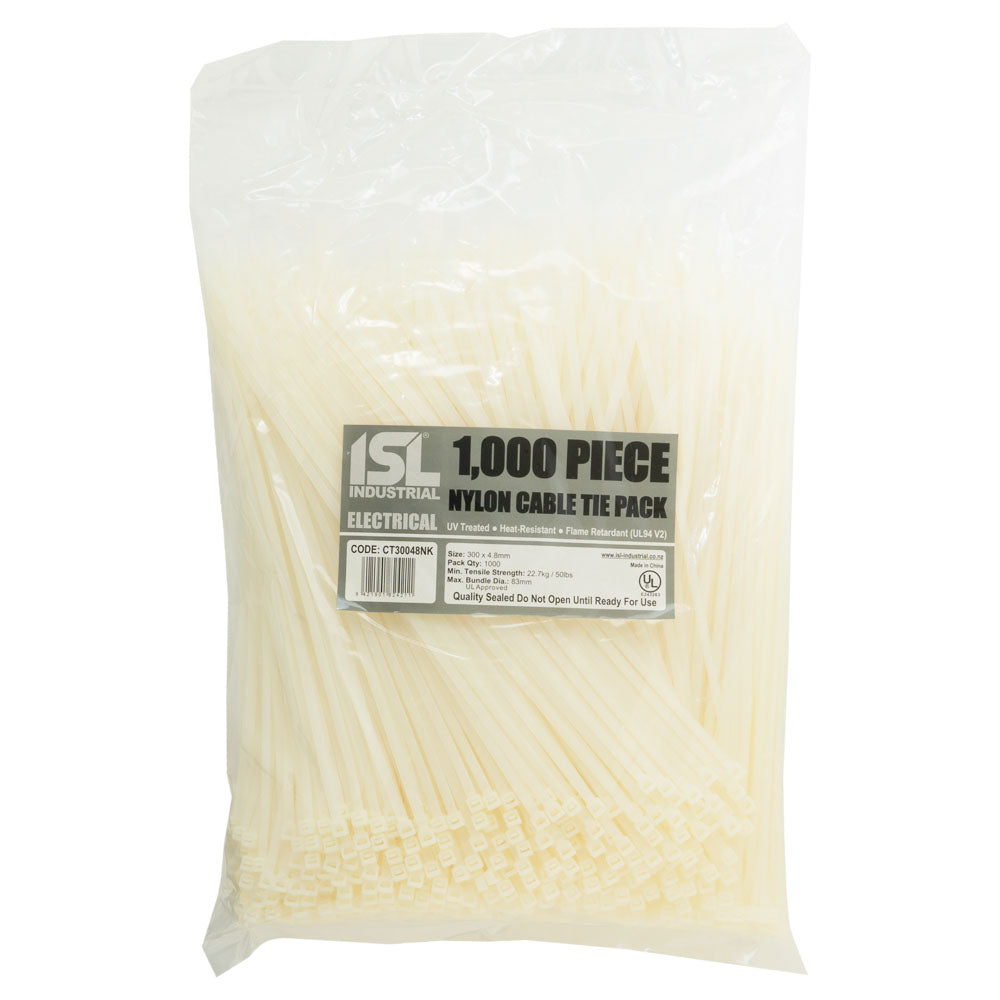 Isl 300 x 4.8mm Nylon Cable Tie - Nat. - 1000Pk
