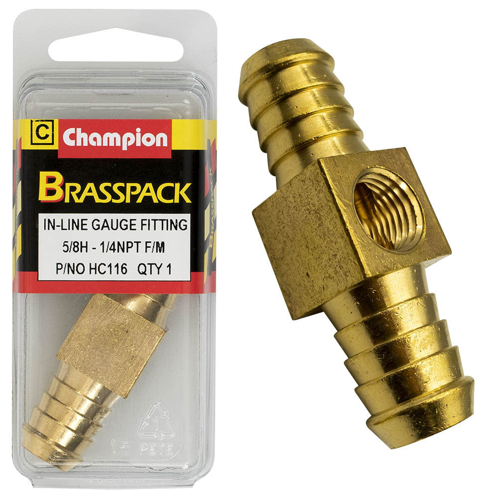 Champion In-Line Gauge Fittings Brass 5/8Inh-1/4in