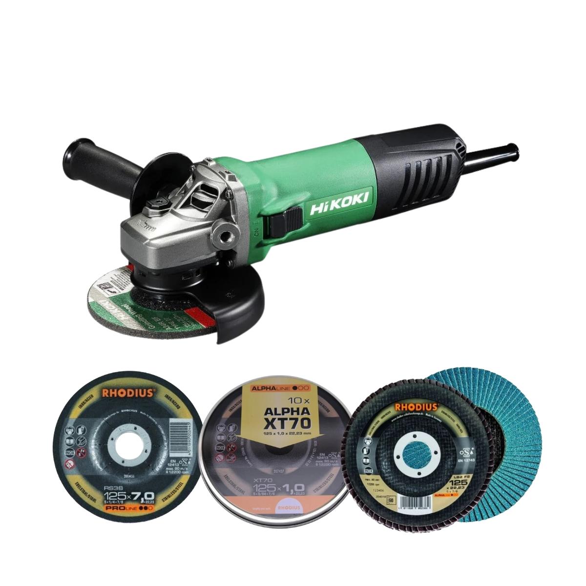 HiKOKI Angle Grinder + Rhodius Discs 1400W Bundle