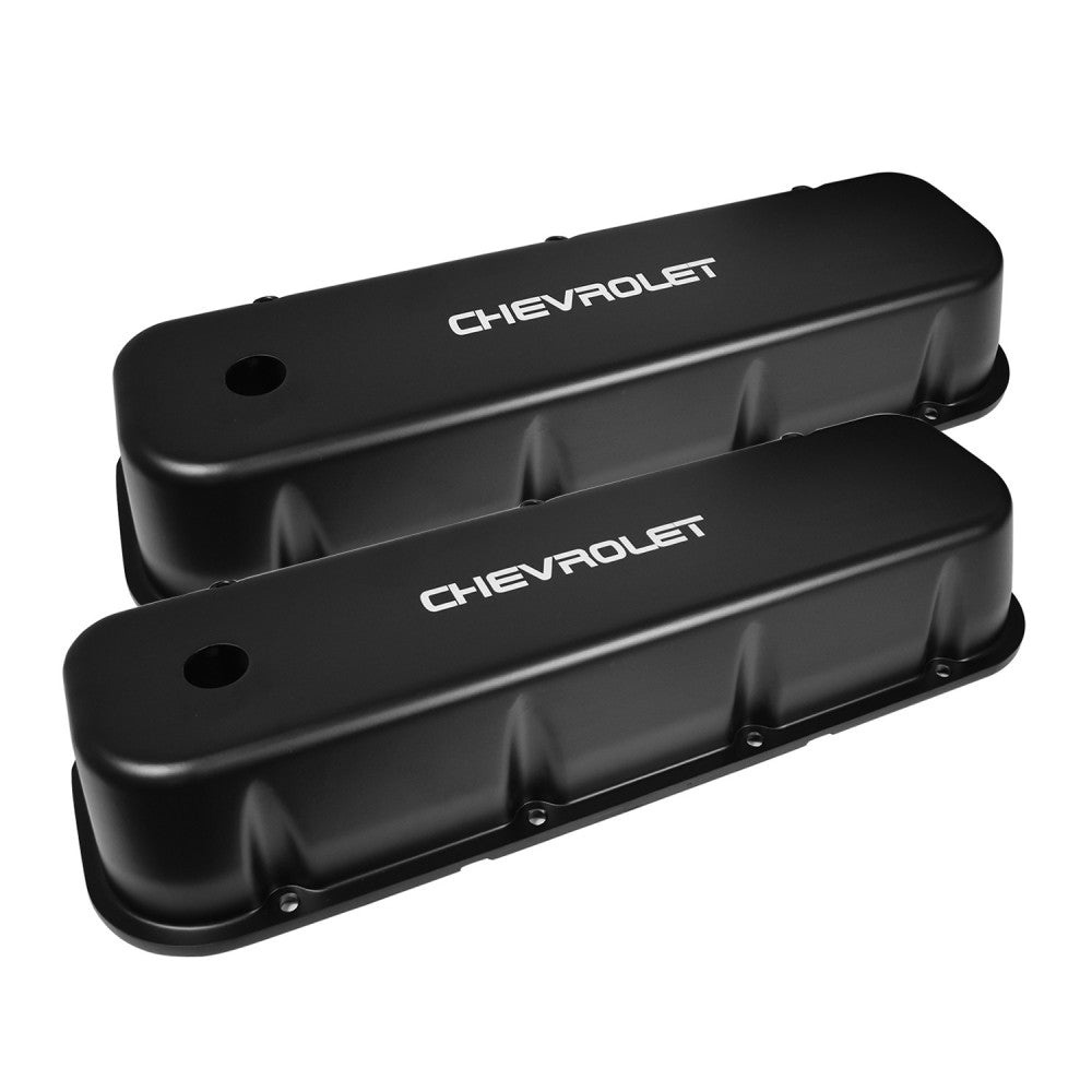 Proflow Valve Covers Chev BB Tall Aluminum With Chev Logo Black Pair #EVC-210