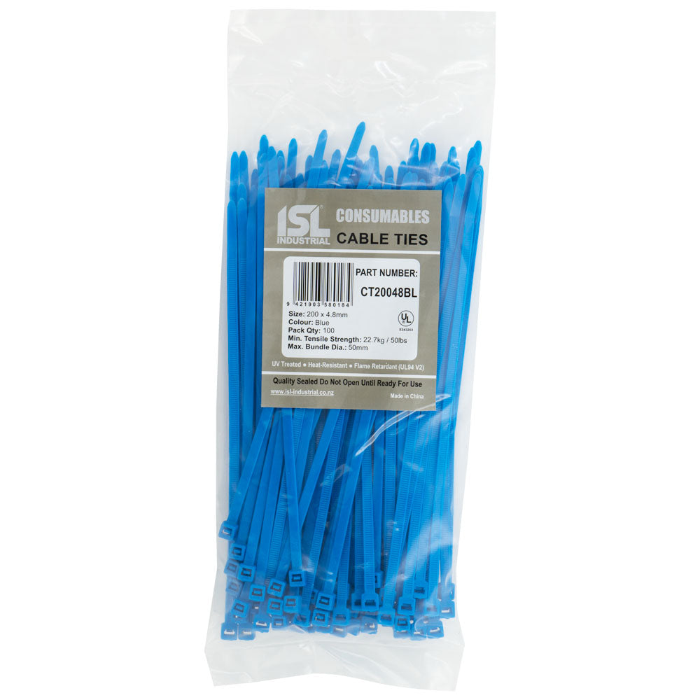 Isl 200 x 4.8mm Nylon Cable Tie - Blue - 100Pk