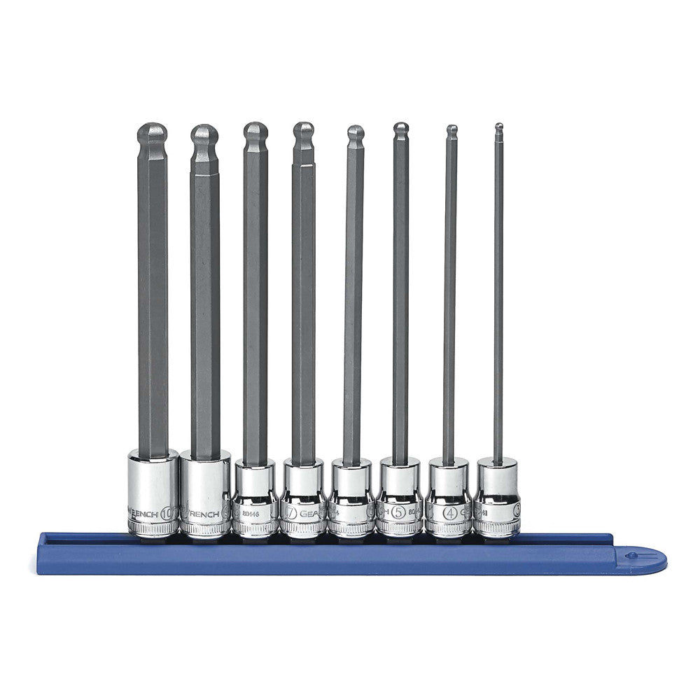 GEARWRENCH Socket Set Bit Set 3/8" Drive Long Ball Hex Rail MET 8Pc