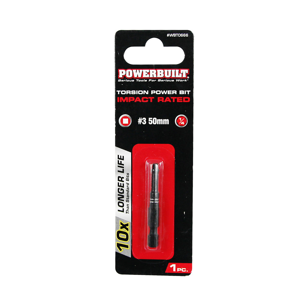 Powerbuilt 1/4" Torsion Impact Power Bit - Robertson #3 - 50mm