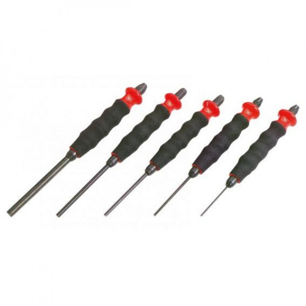 Pin Punch Sheathed Long Shank Set C/w 3, 4, 5, 6, & 8mm Punches Facom 249.GPB