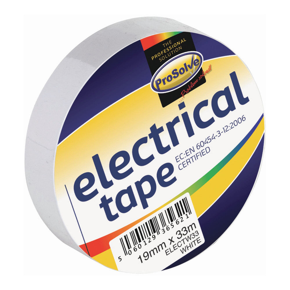 Prosolve Electrical Tape White 19mm x 33M - 10 Rolls