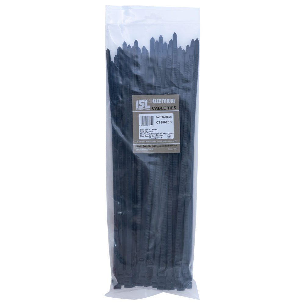 Isl 380 x 7.6mm Uv Nylon Cable Tie - Blk. - 100Pk