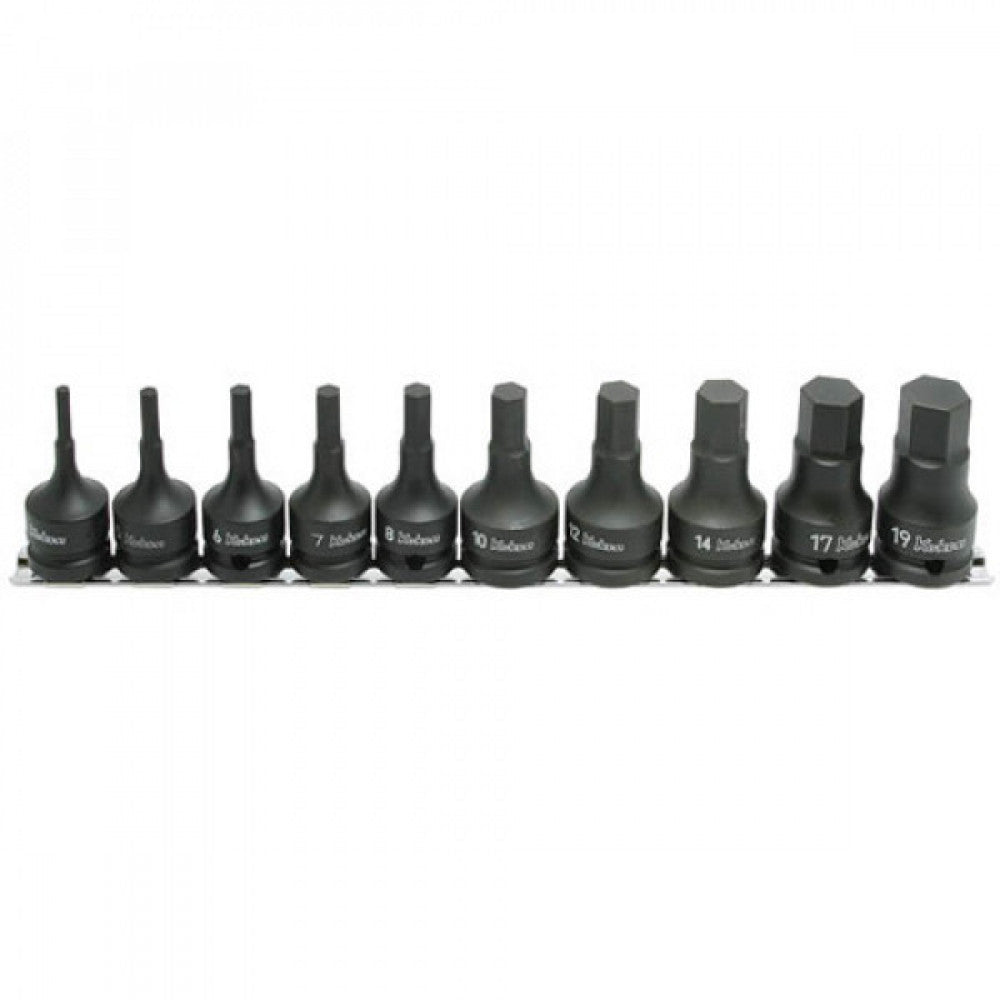 Koken 1/2"Dr Impact Hex Socket Set On Rail - 10pc