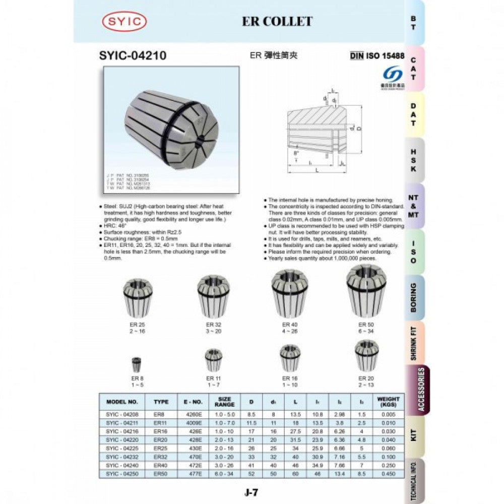 ER25 15.0mm Collet Clamping Range 15.0mm-14.0mm 26mm Dia x 35mm Long