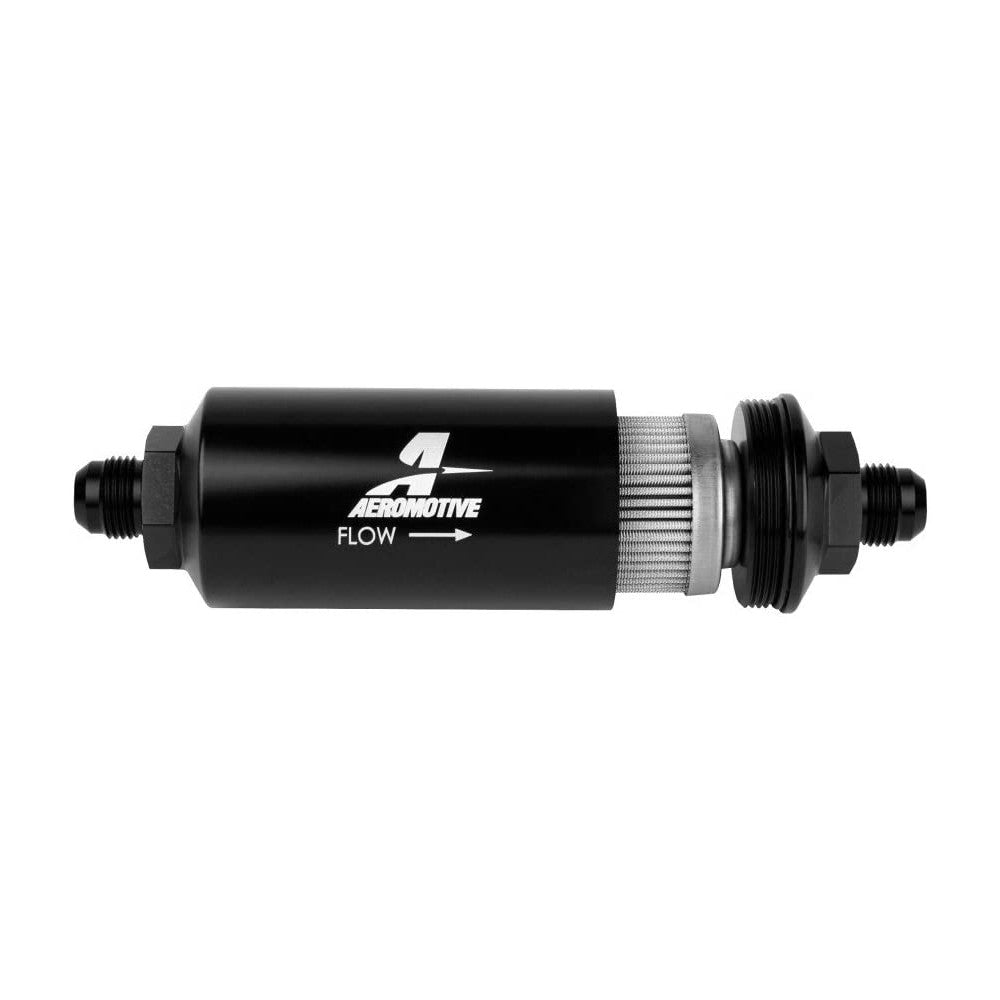 Aeromotive Fuel Filter Billet 100 Mic An-08 Inline Stainless Steel Element,Black