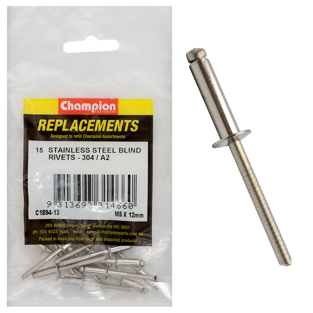 Champion 5.0mm x 12mm Blind Rivet -304/A2 -25Pk