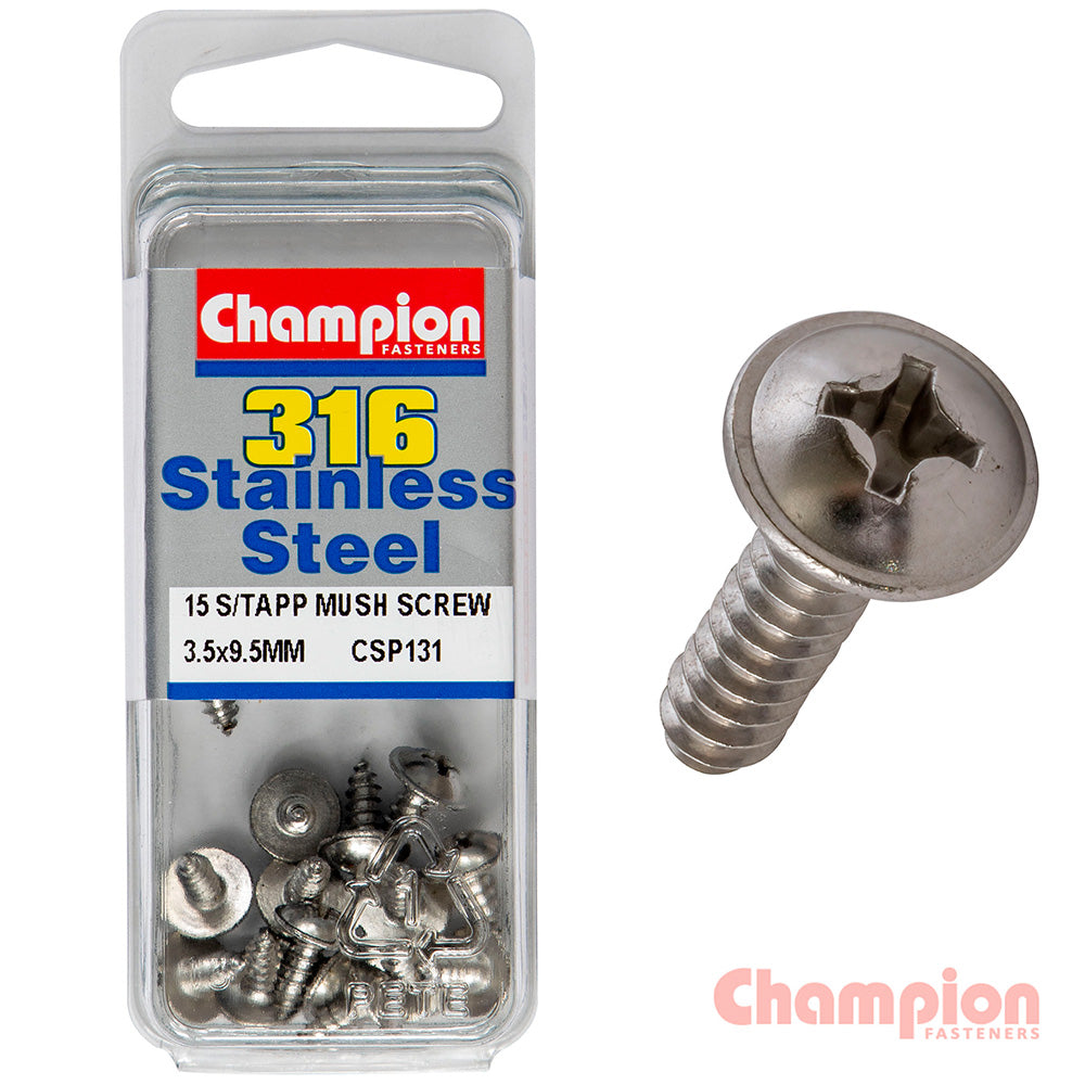 Champion S/Tapping Screws - Mushroom Head - 3.5 x 9.5mm (15 Pack)