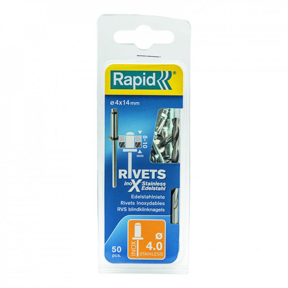 Rapid Rivets 4x14mm Stainless Steel 50pc + Drill