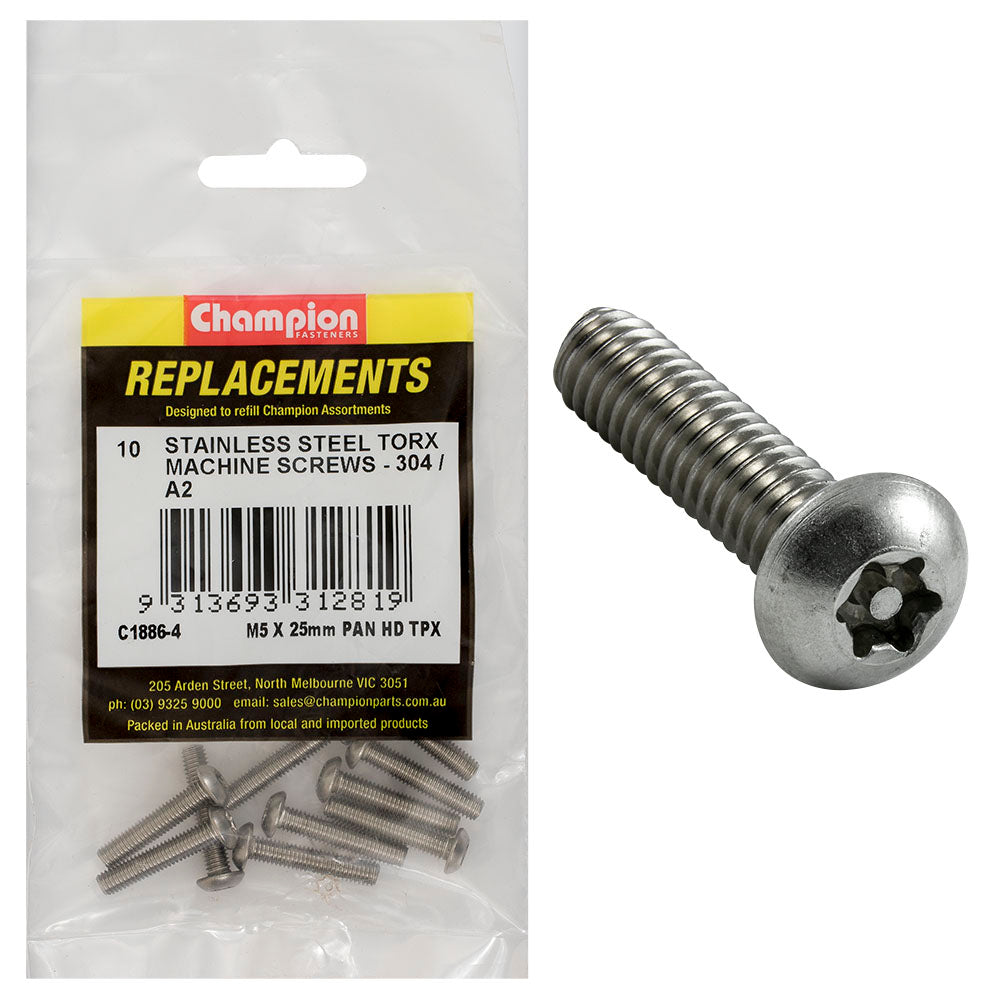 Champion M5 x 25mm Machine Screw -Pan -Tpx -304/A2