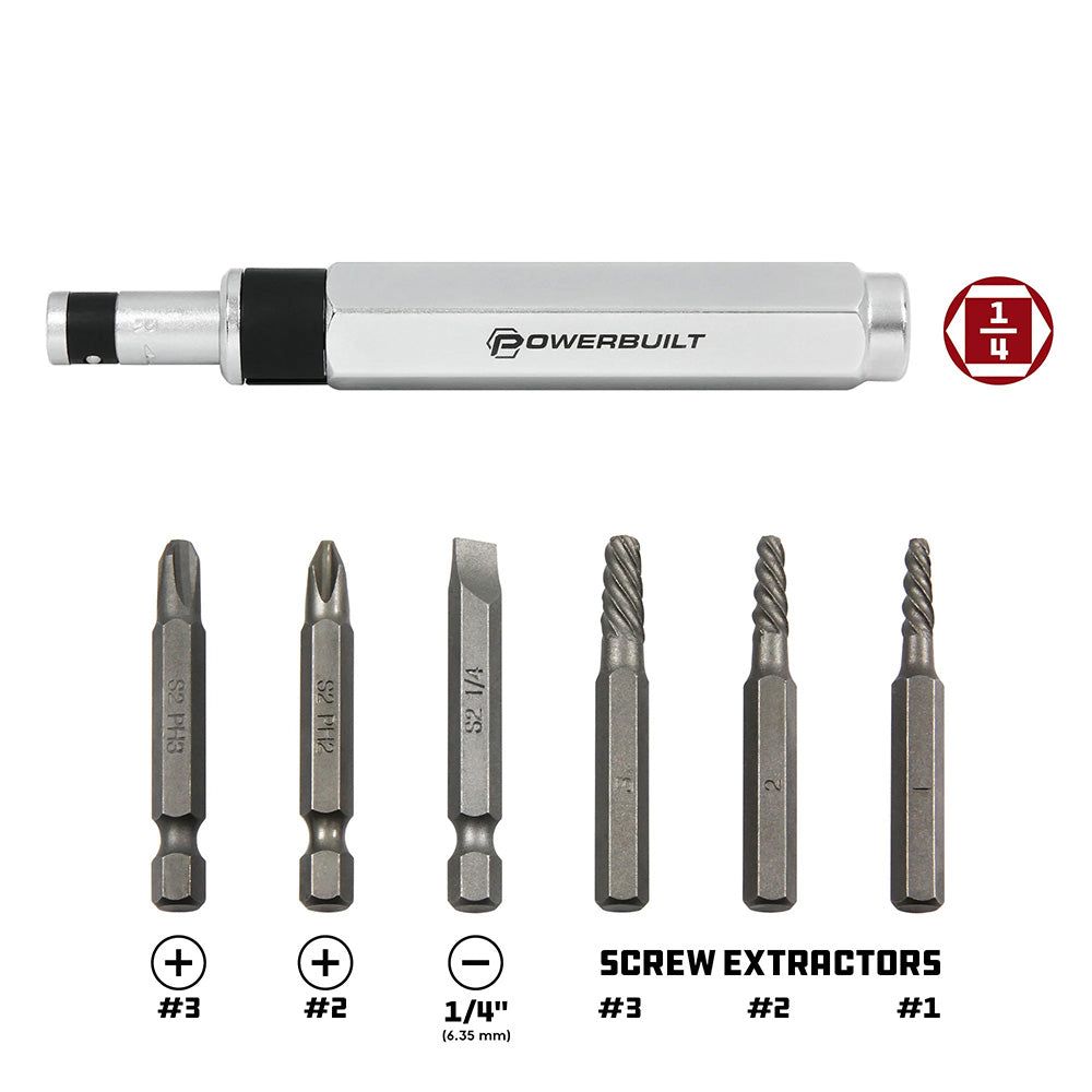 Powerbuilt 7Pc Mini Impact Driver & Screw Extractor Set