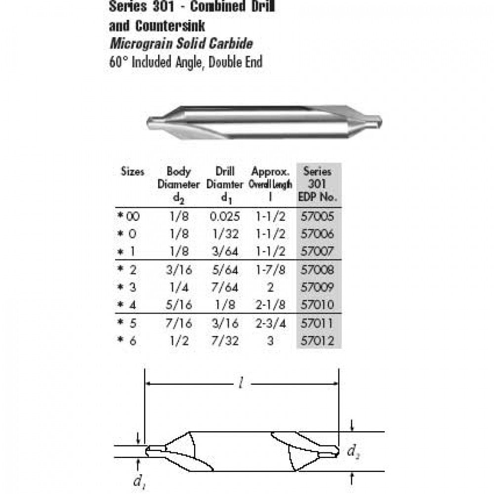 #4 Carbide Centre Drill 5/16x1/8" SGS 301