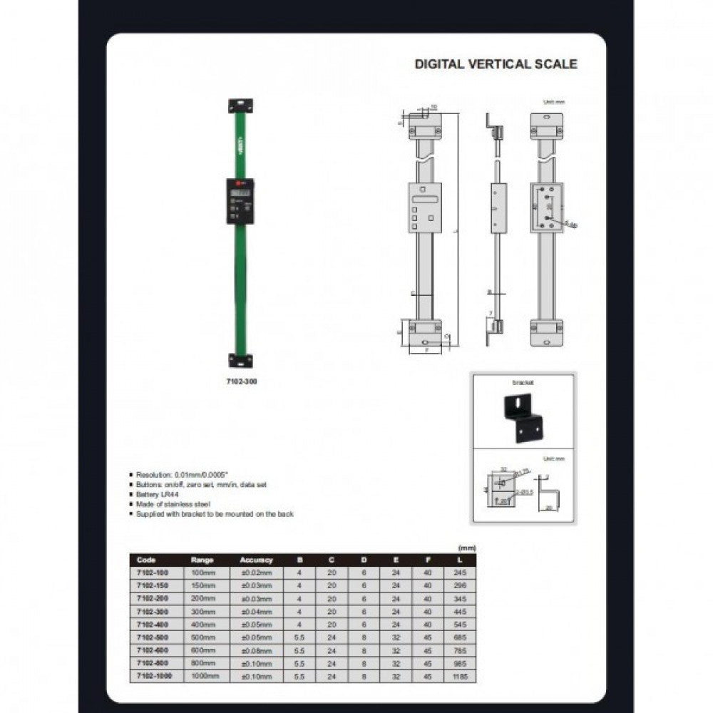 Digital Vertical Scale 150mm/6" x 0.01mm/0.0005" Insize 7102-150