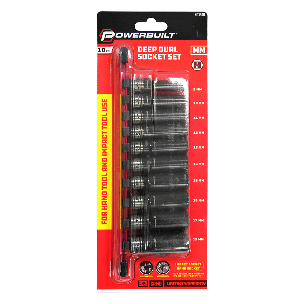 Powerbuilt 3/8Dr 10Pc Metric Dual Deep Impact Socket Set