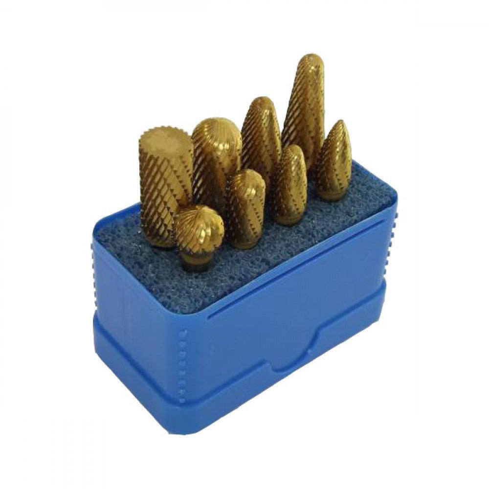 #6M 8 Piece 6mm Shank Tin Coated Burr Set