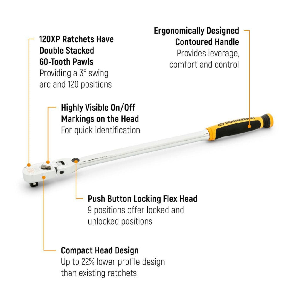 GEARWRENCH 3/8 Drive 120XP Dual Material Handle Locking Flex Head Ratchet
