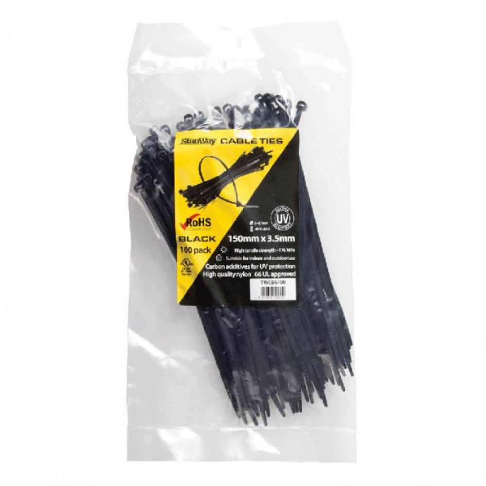 Stanway 150mm x 3.5mm Uv Black Cable Tie 500Pk