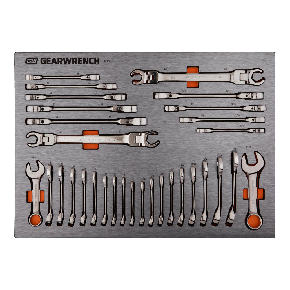 GEARWRENCH 31Pc SAE/Metric Stubby & Flex Flare Nut Wrench Set In EVA Tray