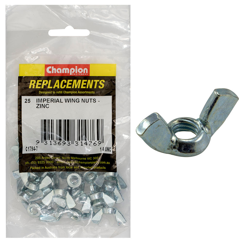 Champion 1/4in Unc Wing Nut -25 Pack