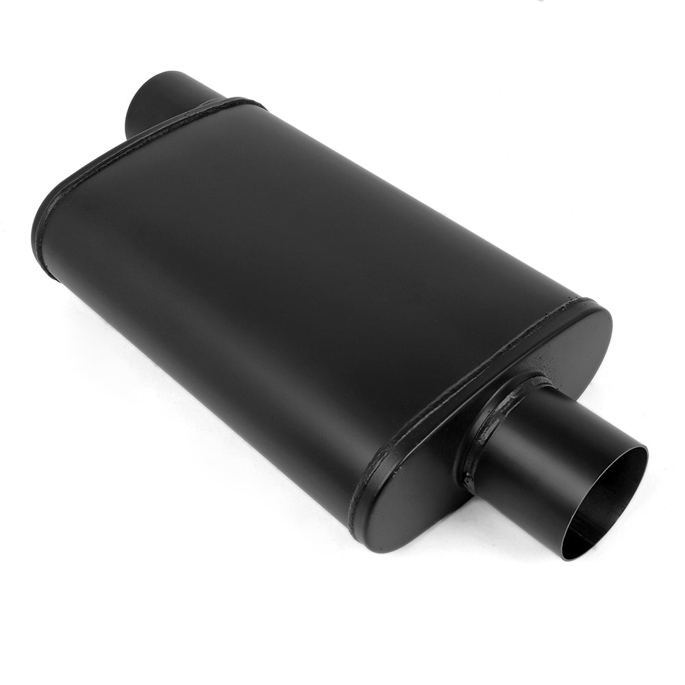 Exhaust Muffler Offset In / Centre Out 3.0"Mild Steel, Packed, Black Finish