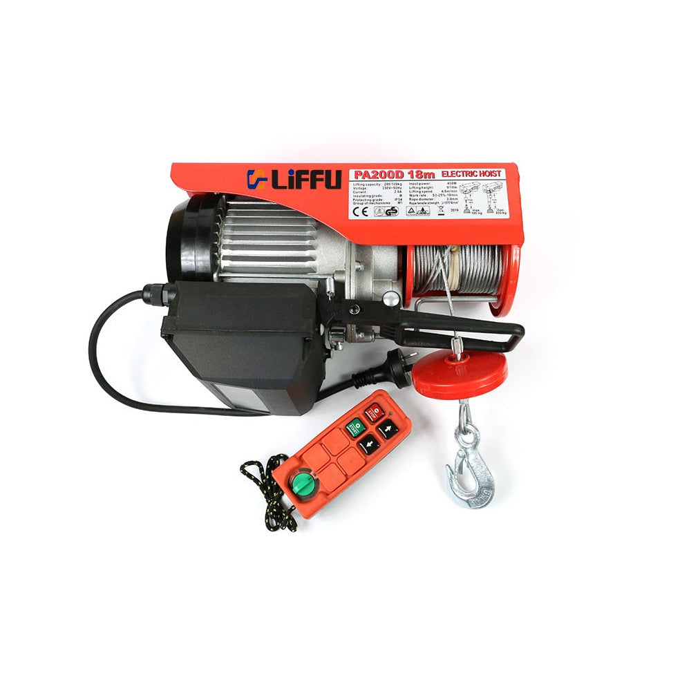 Liffu Electric Hoist 230V Wire Rope 18m 1000Kg PA1000 With Remote Control