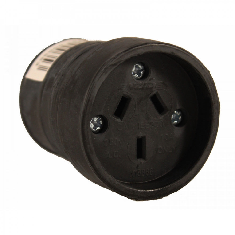 Enzide 1PH Female 3 Pin 10A Rubber Plug IEE220BK