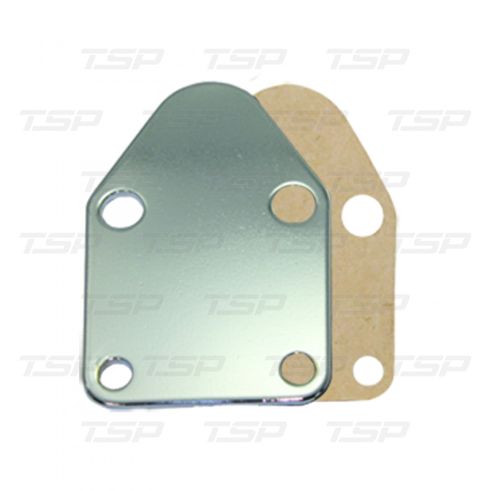 TSP CHEVY SMALL BLOCK CHROME STEEL FUEL PUMP BLOCK-OFF PLATE #SP7605