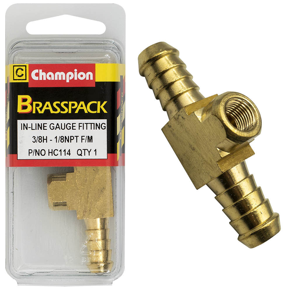 Champion In-Line Gauge Fittings Brass 3/8Inh-1/8in