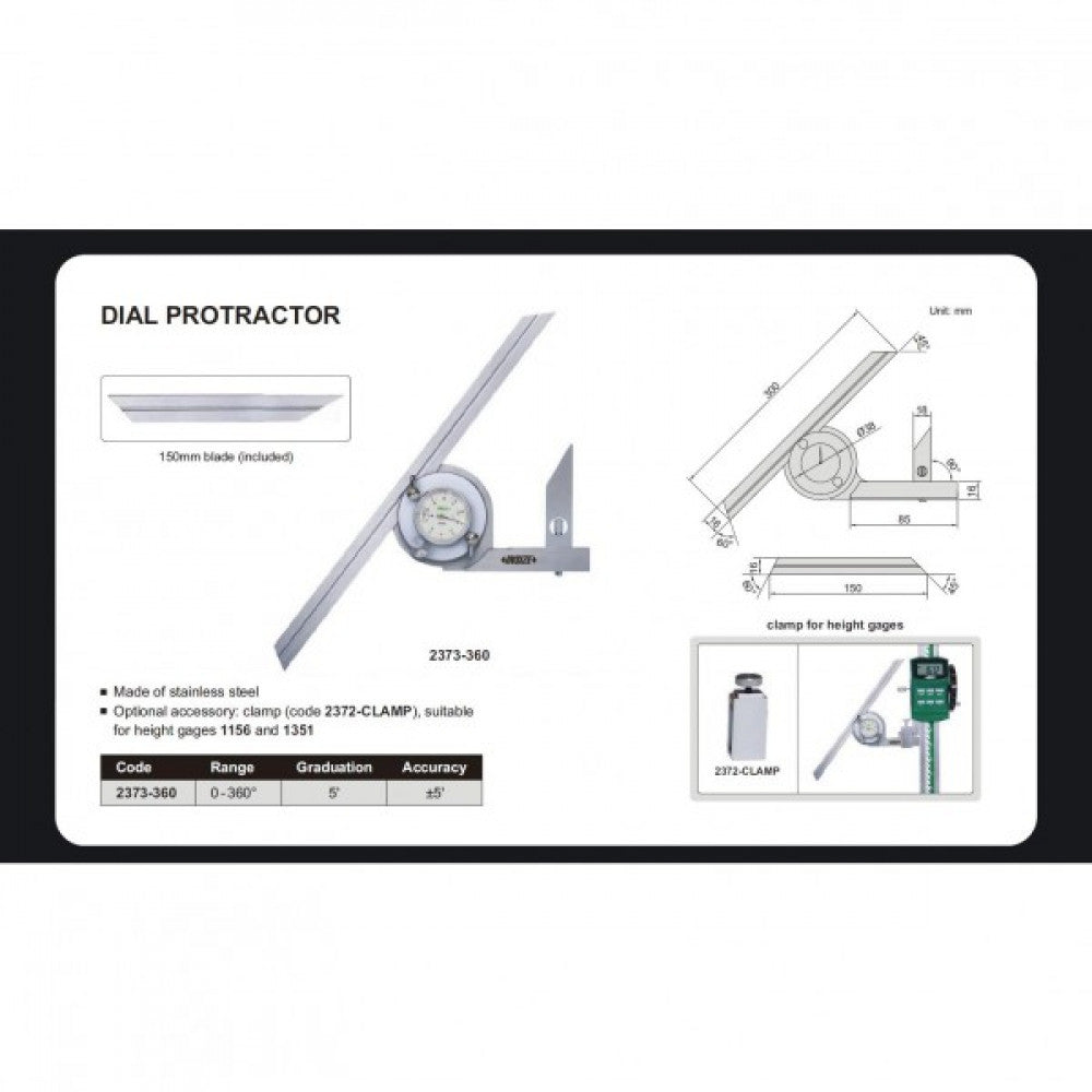 Insize 0-360 Degree Dial Protractor