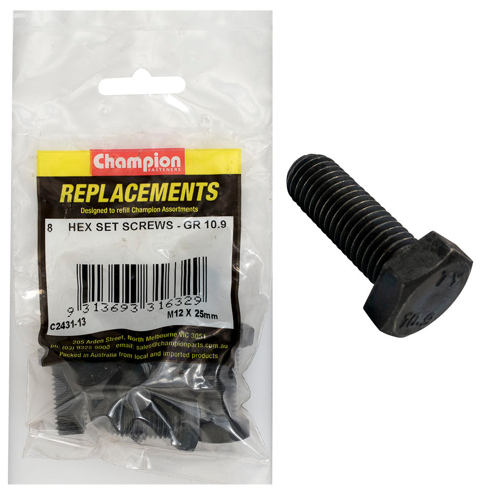 Champion Hex Set Screws High Tensile M12 x 25mm - 8 Pack
