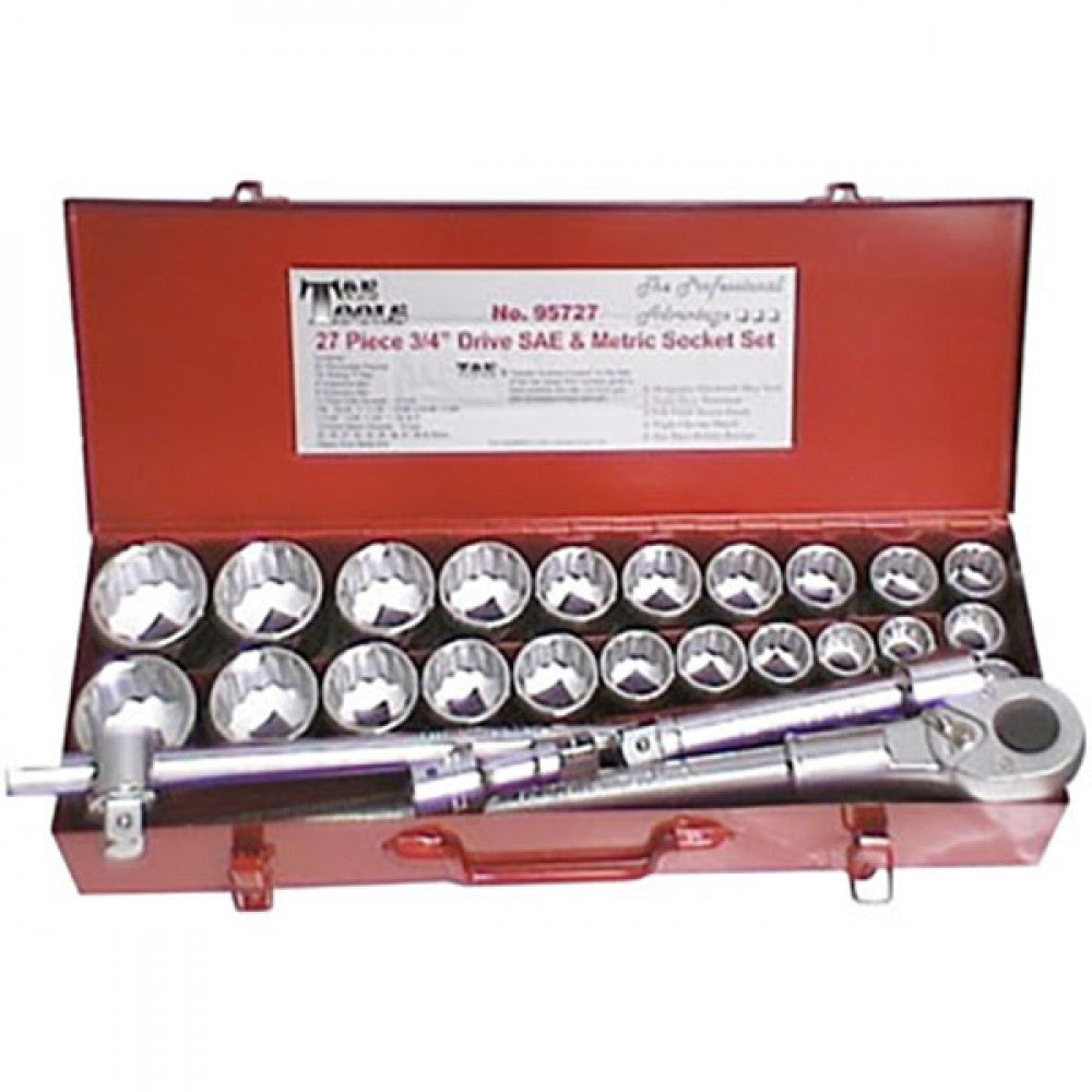 T&E Tools 27Pc 3/4" Drive 12Pt Master Socket Set