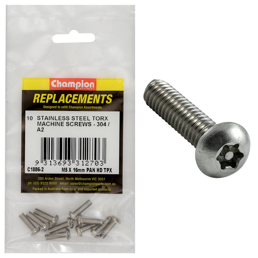 Champion M5 x 16mm Machine Screw -Pan -Tpx -304/A2