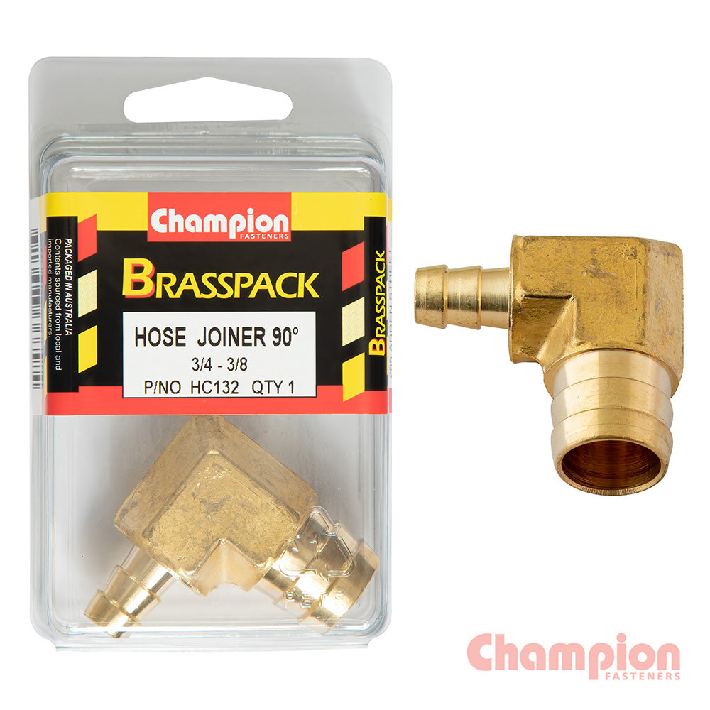Champion Hose Joiner 90 Deg Barb Elbow Reducer Brass 3/4 - 3/8