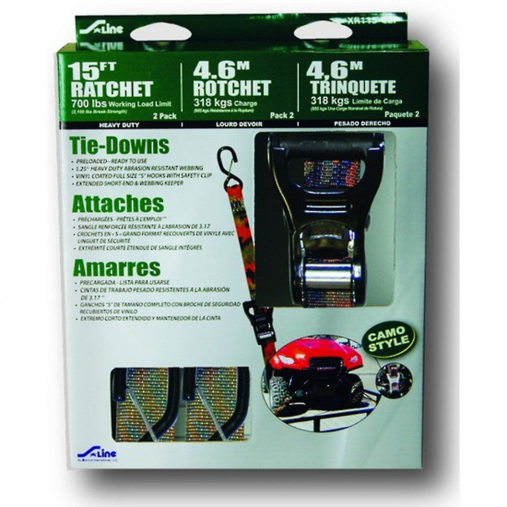 Ratchet 4.6M CAMO S Hook H/D Tie Down 2 Pack