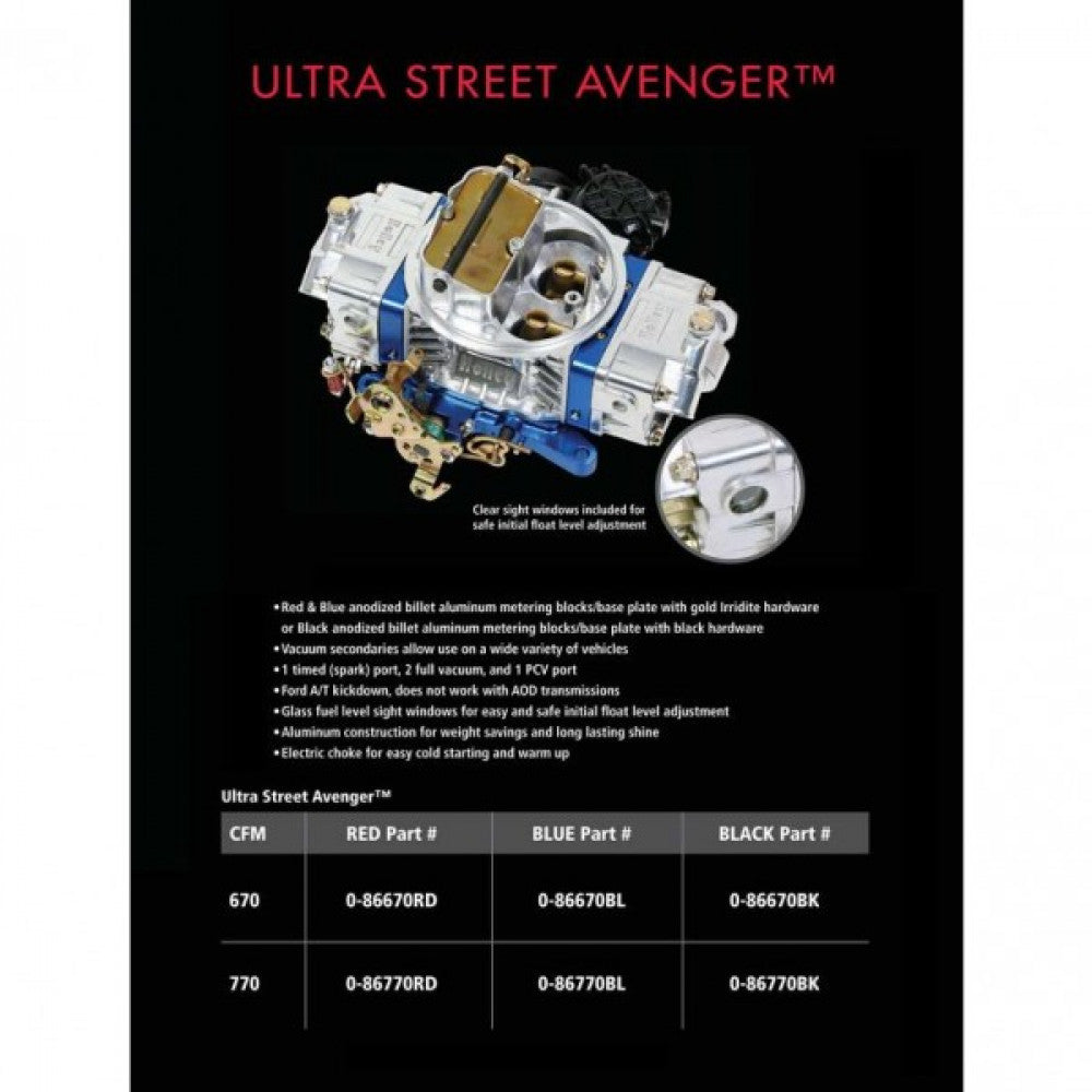 HOLLEY 670 CFM ULTRA STREET AVENGER CARBURETOR #0-86670HB