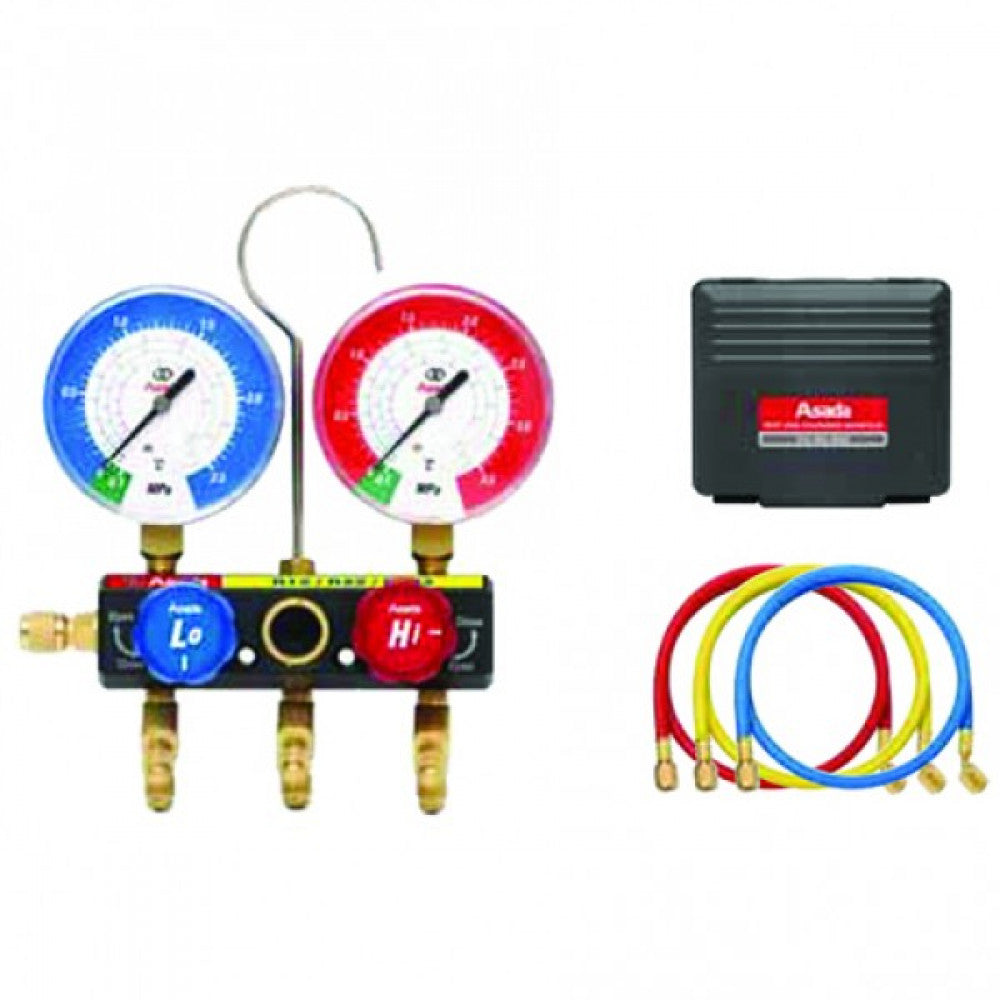 Asada 1/4" Ball Valve Refrigerant Manifold Kit R12 R22 R502