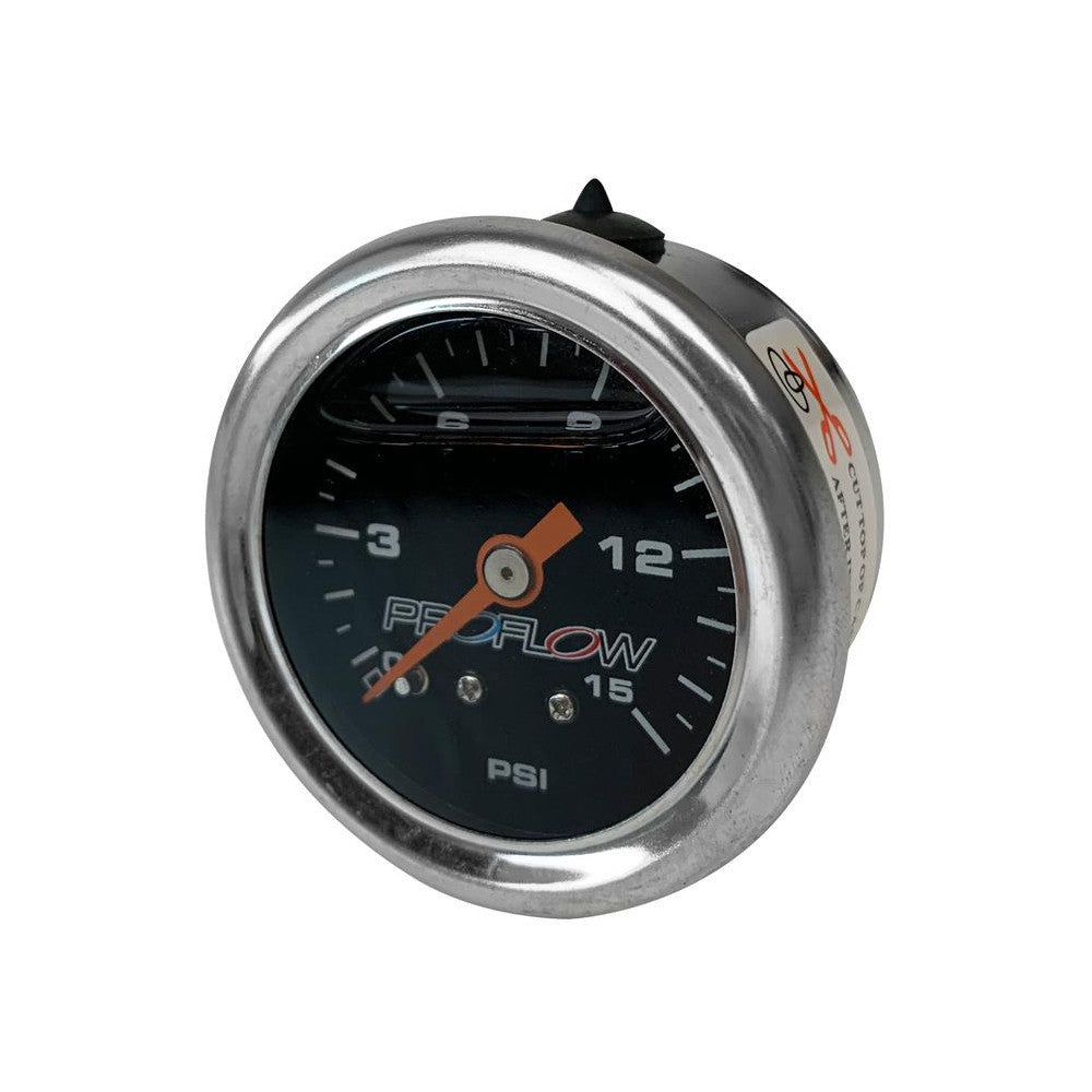 Proflow Gauge Fuel Pressure 0-15PSI - Liquid Filled- Stainless/Black Face Each