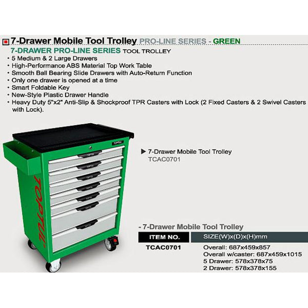 Tool Trolley 7 Draw Green Toptul  TCAC0701 687x459x857